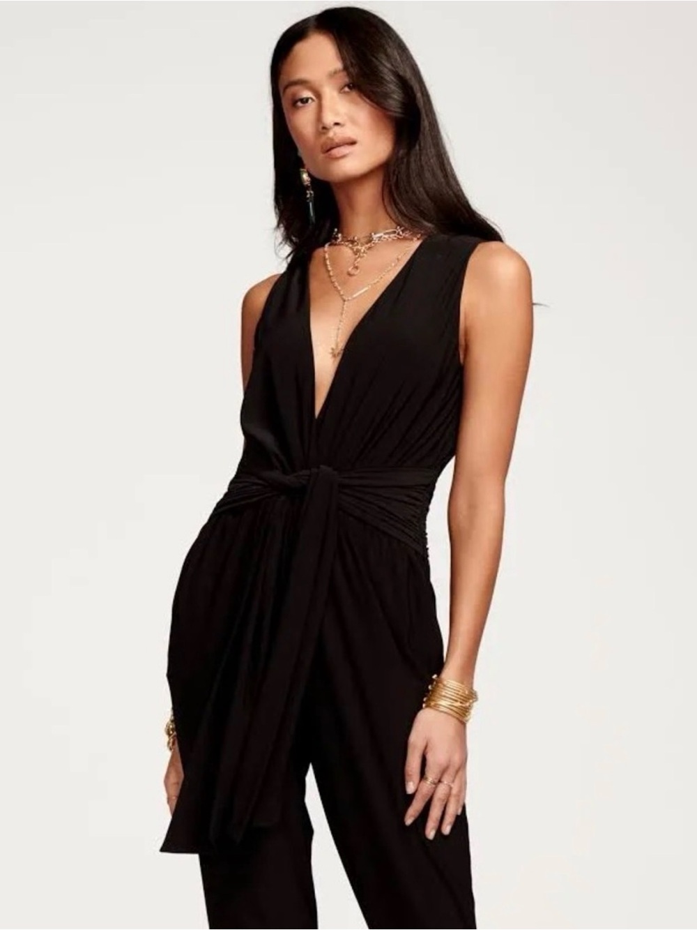Ramy Brook Black Sleeveless Wrap-Front Jumpsuit - Picture 3 of 8
